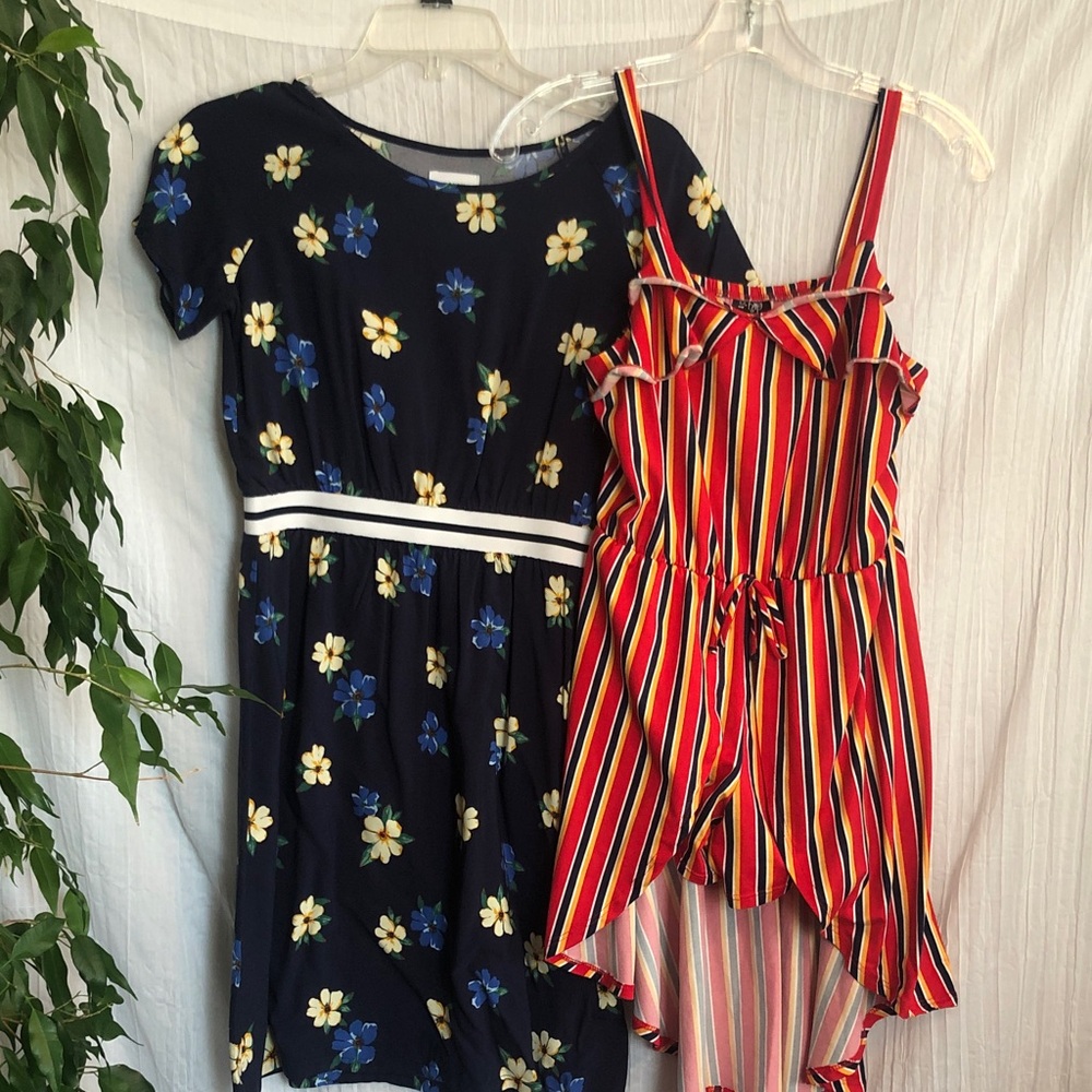 OLD NAVY & 2 HIP girls size L 14 spring summer dresses red striped & navy floral